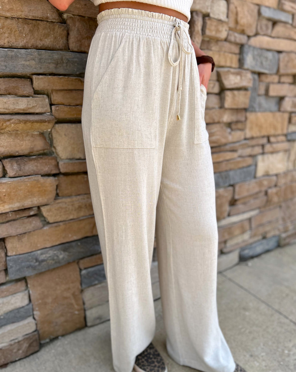 【SCENERITY】Banded Linen Wide Pants Linen Wide Leg Pants – Serenity and Co.