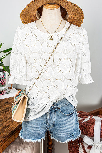 White Flower Jaquard Top