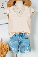 Beige Butterfly Sleeve V Neck